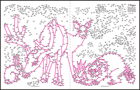 Partially solved 2 Page Dot-to-Dot puzzle from Greatest Dot-to-Dot Super Challenge Book #6